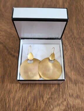 Bloom Jewelry Gold Tone Brushed Metal Disc Dangle Earrings